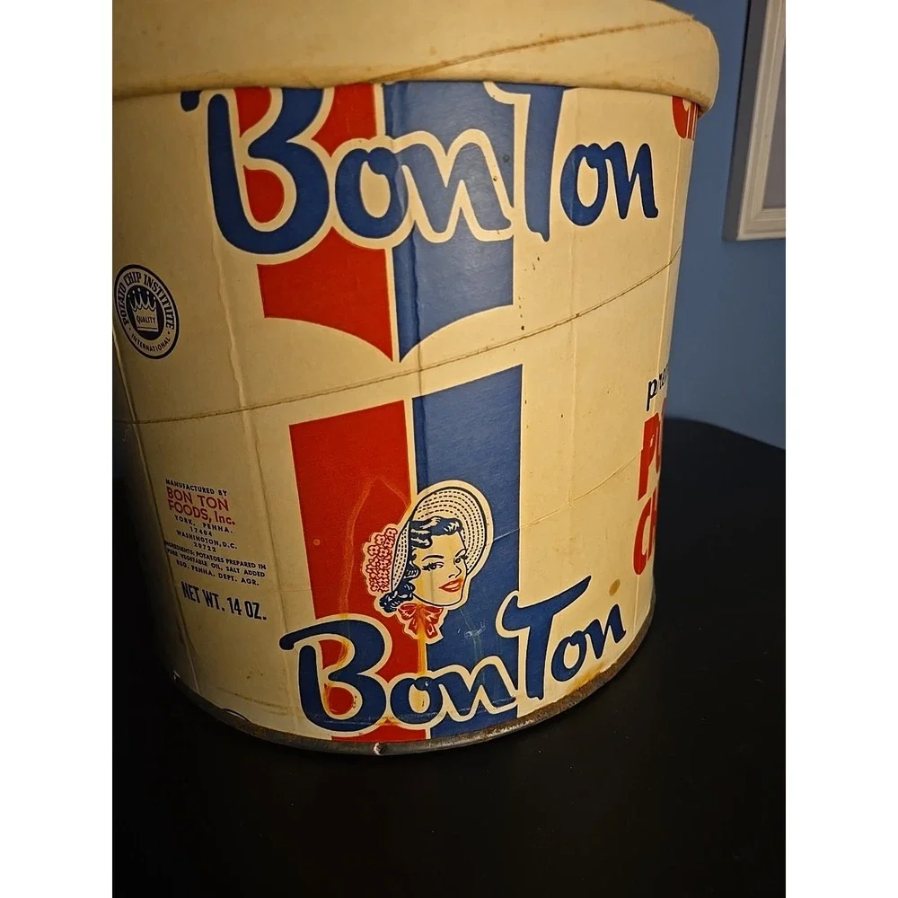 BON TON VINTAGE CARDBOARD Paper‎ POTATO CHIP ADVERTISING CONTAINER YORK PA